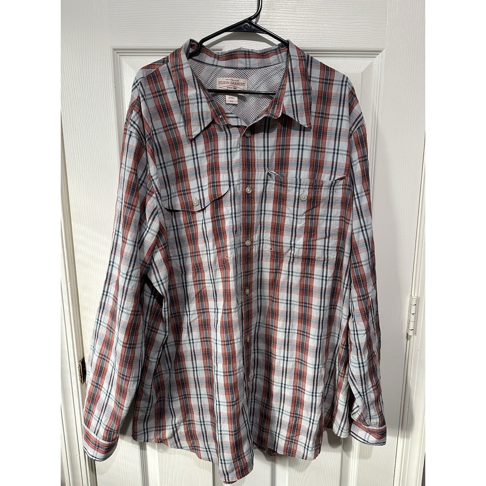 Filson Mens Twin Lakes Sport Shirt Rust Cream UPF Protection Utility Sz XXXL